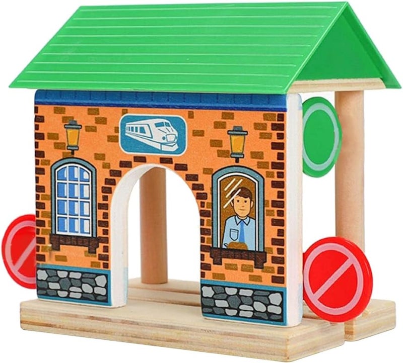 Wooden Train Track Accessories Set with Barricade Station for Kids - Image 1